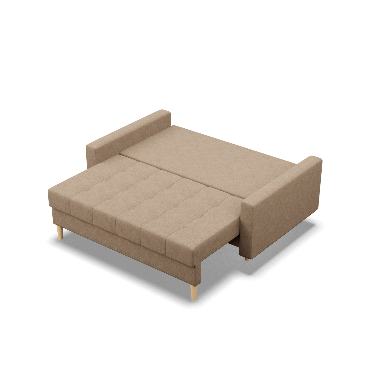 Sofa ELMA, 152 cm – LUX 02 · Kapučino – išskleista miegamoji dalis #spalva_lux 02 · kapučino