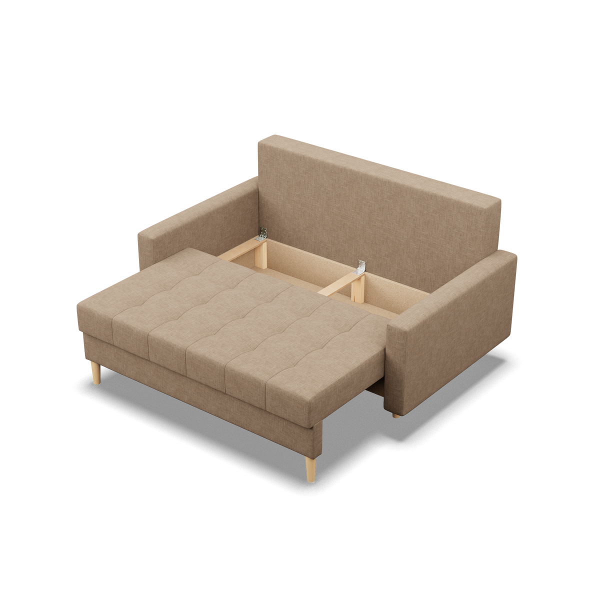 Sofa ELMA, 152 cm – LUX 02 · Kapučino – atverta patalynės dėžė #spalva_lux 02 · kapučino