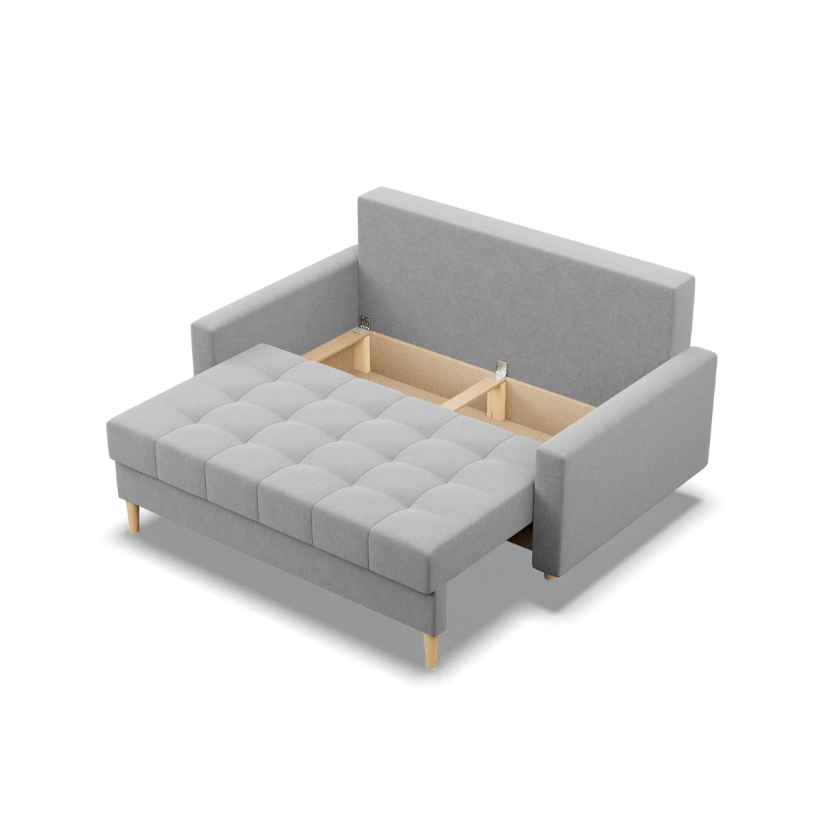 Sofa ELMA, 152 cm – LUX 32 · Pilka – atverta patalynės dėžė #spalva_lux 32 · pilka