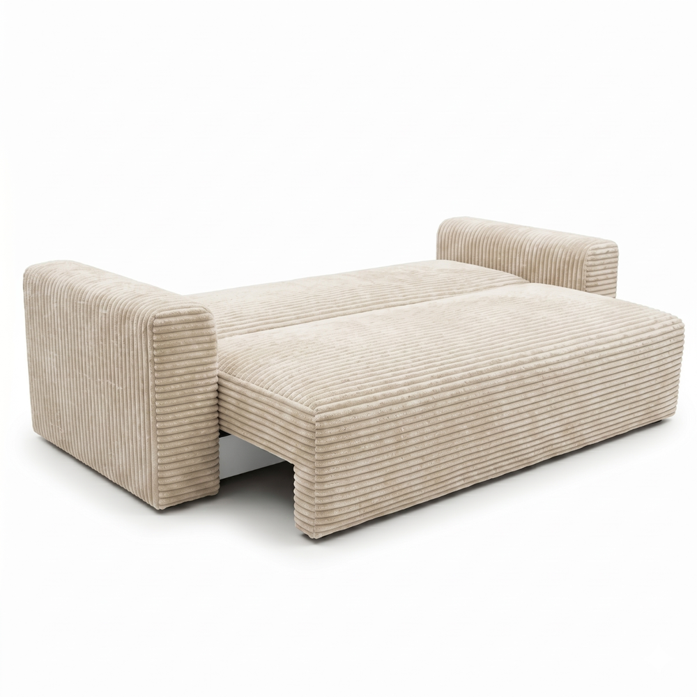 Sofa CALIDA – TILIA 03 · Smėlio – išskleista miegamoji dalis #spalva_tilia 03 · smėlio