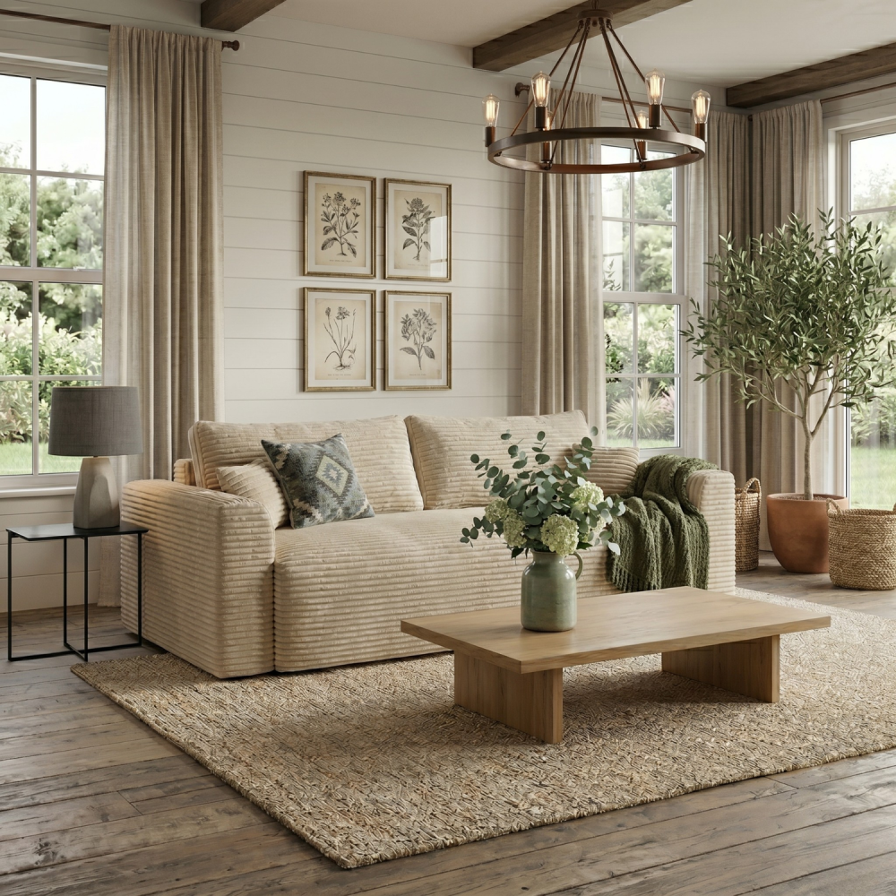 Sofa CALIDA – TILIA 03 · Smėlio – sofa interjere #spalva_tilia 03 · smėlio
