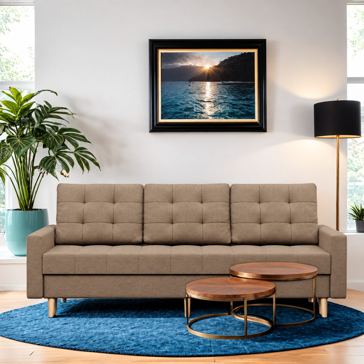 Sofa lova RIALTO trivietė – LUX 02 · Kapučino – sofa interjere #spalva_lux 02 · kapučino