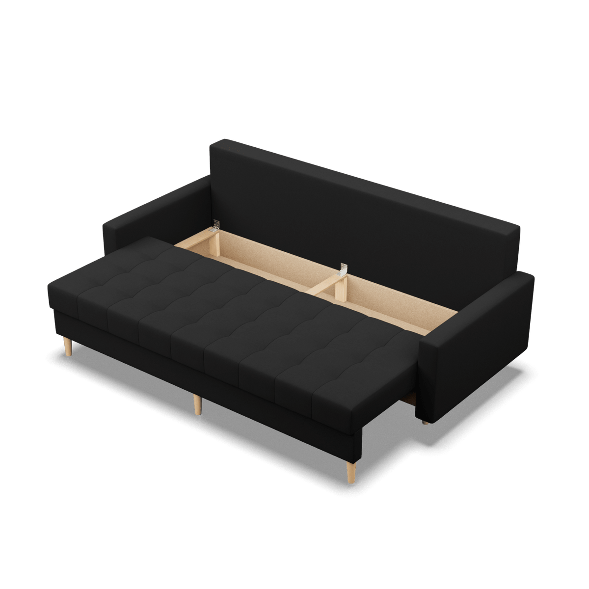 Sofa lova RIALTO trivietė – LUX 23 · Juoda – atverta patalynės dėžė #spalva_lux 23 · juoda