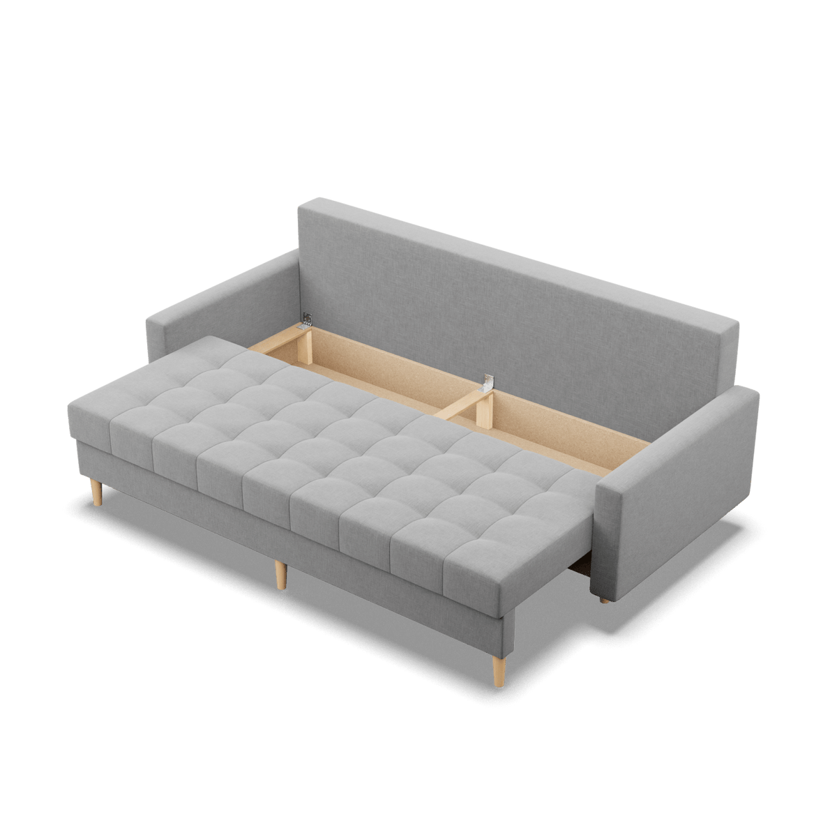 Sofa lova RIALTO trivietė – LUX 32 · Pilka – atverta patalynės dėžė #spalva_lux 32 · pilka