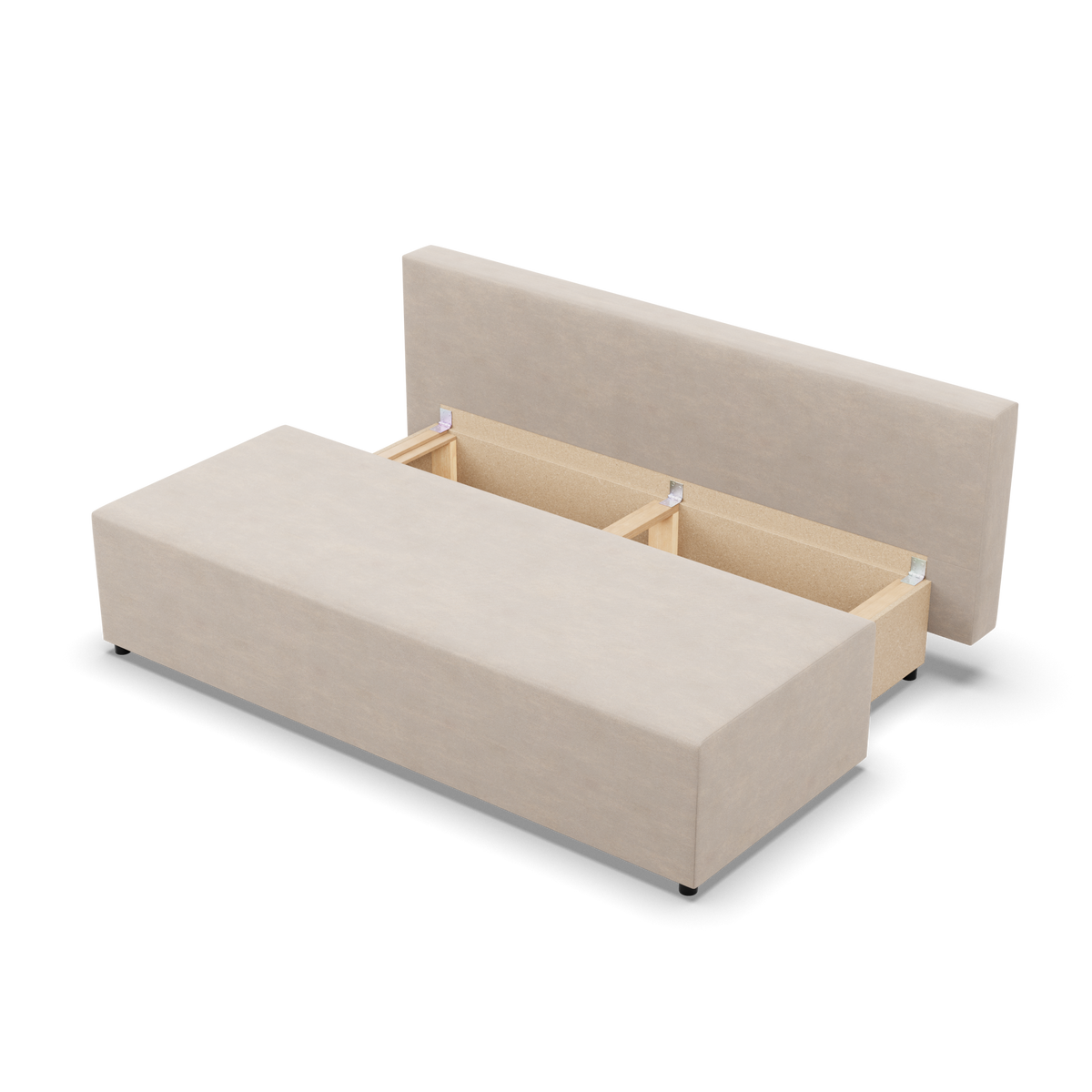 Sofa-lova FERMO – PAROS 02 · Smėlio – atverta patalynės dėžė #spalva_paros 02 · smėlio