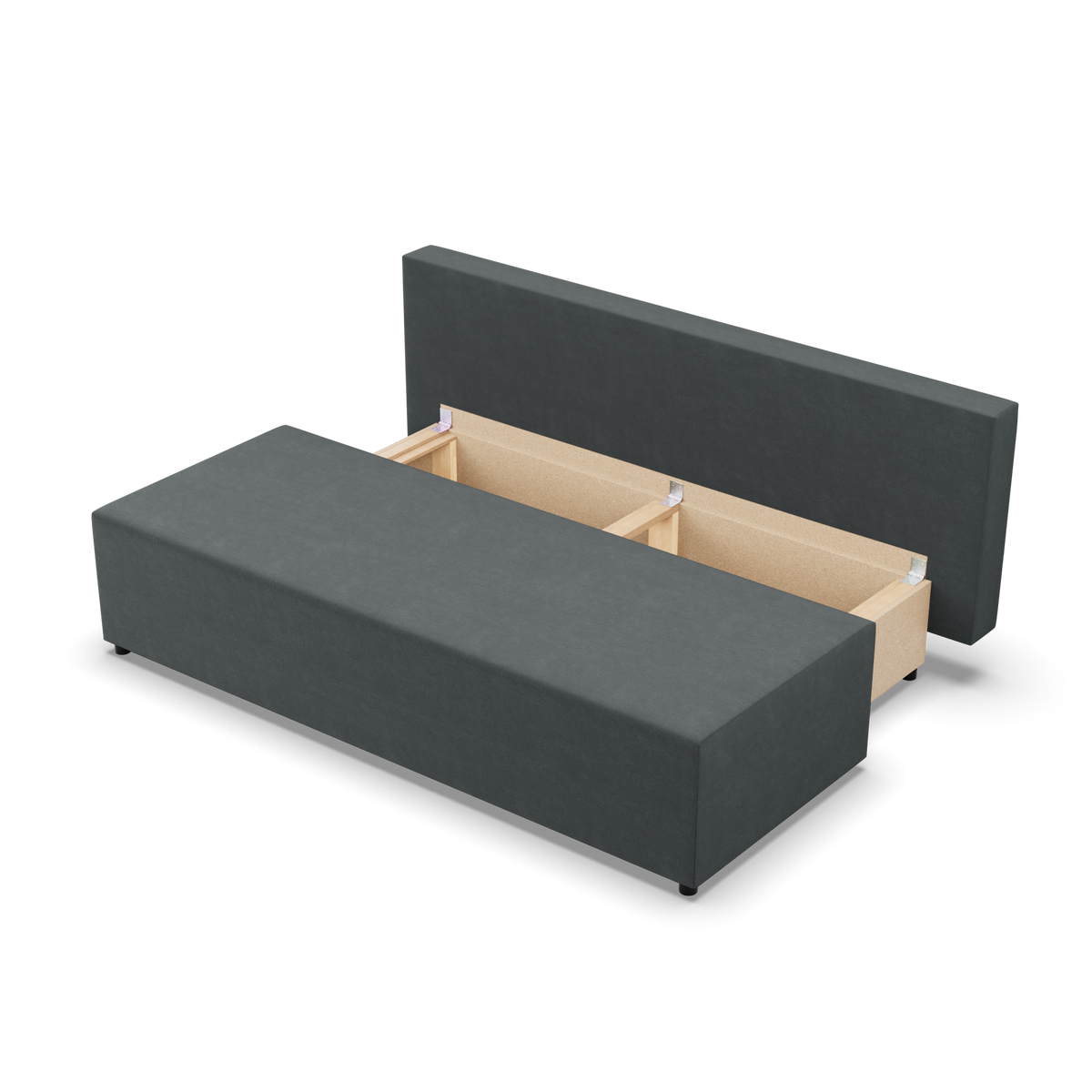 Sofa-lova FERMO – KRONOS 34 · Tamsiai pilka – atverta patalynės dėžė #spalva_kronos 34 · tamsiai pilka