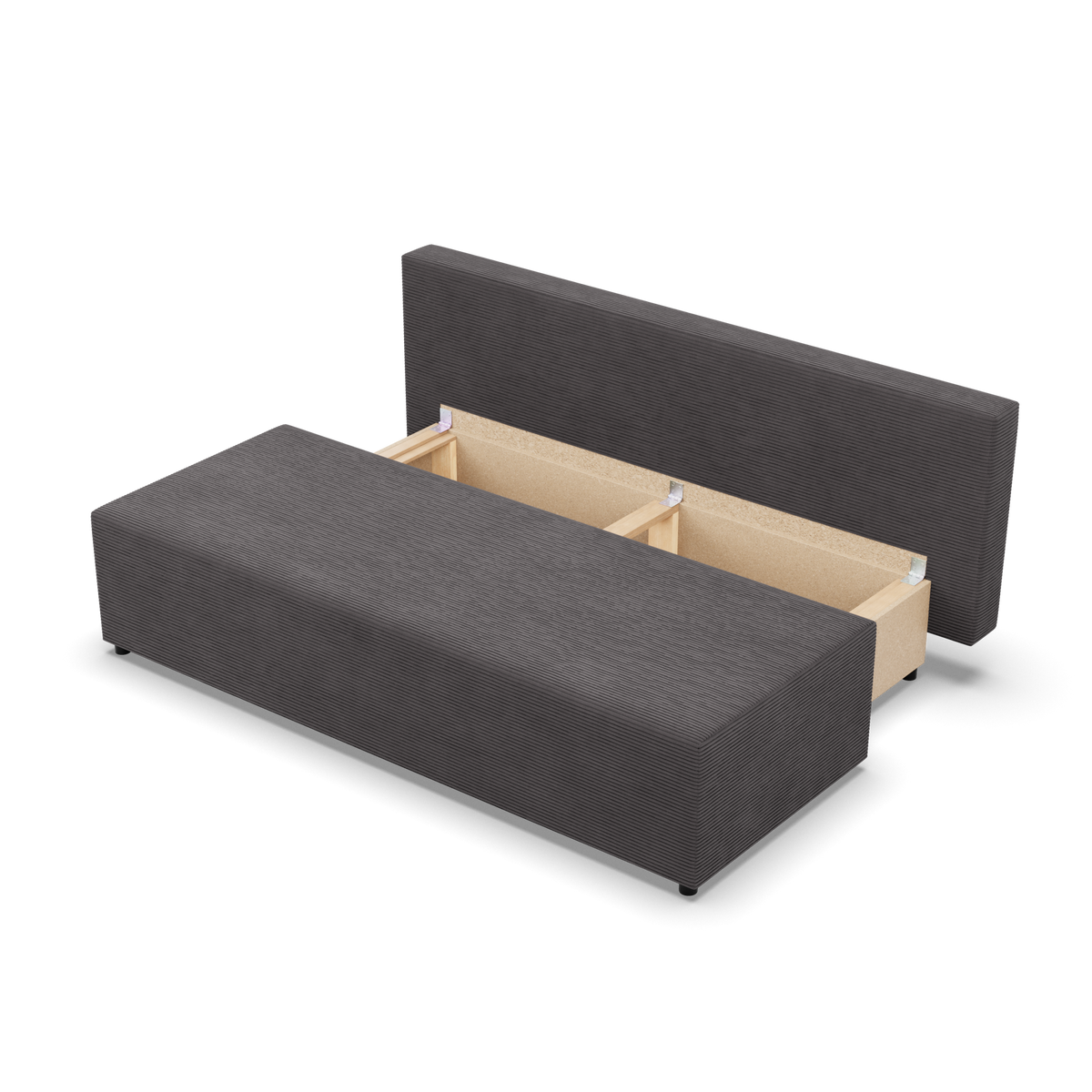 Sofa-lova FERMO – POSO 022 · Tamsiai pilka – atverta patalynės dėžė #spalva_poso 022 · tamsiai pilka