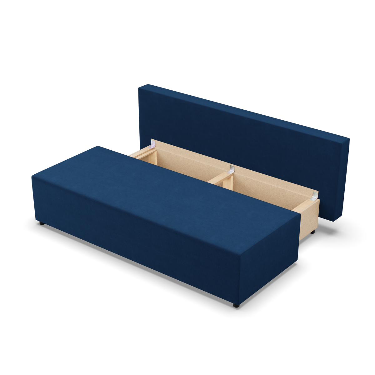 Sofa-lova FERMO – KRONOS 09 · Tamsiai mėlyna – atverta patalynės dėžė #spalva_kronos 09 · tamsiai mėlyna