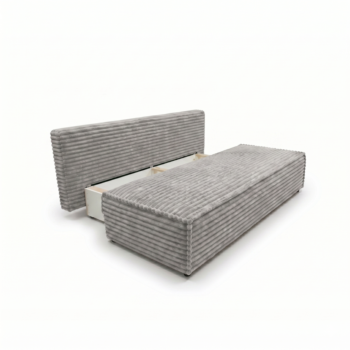 Sofa-lova FORANO – TILIA 86 · Šviesiai pilka – atverta patalynės dėžė #spalva_tilia 86 · šviesiai pilka