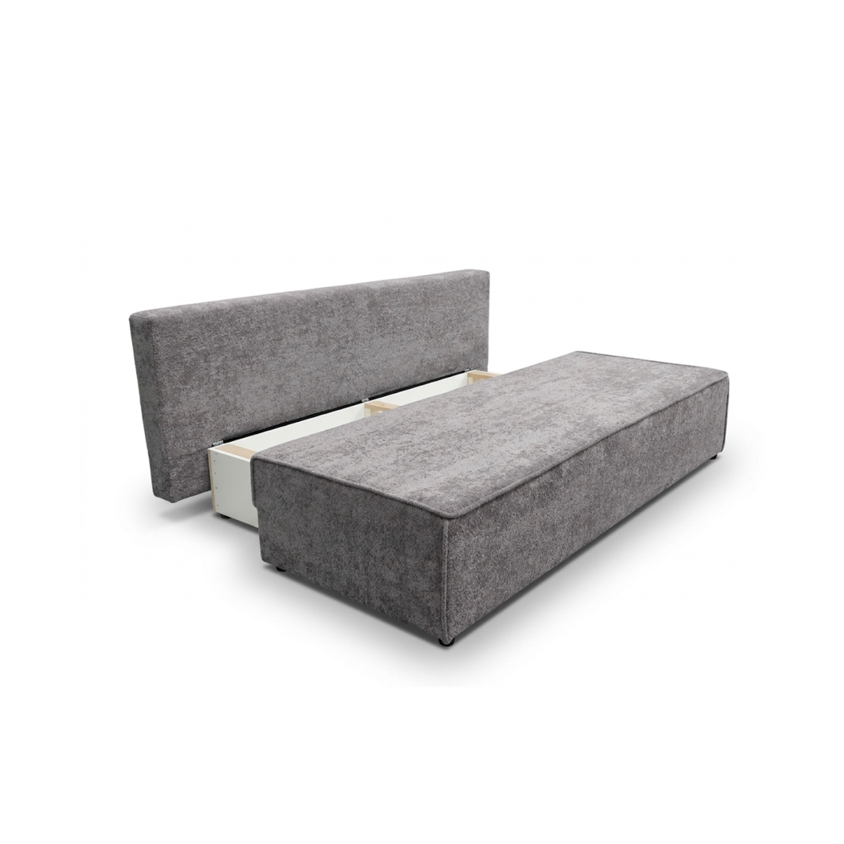 Sofa-lova FORANO – MONTE 90 · Tamsiai pilka – atverta patalynės dėžė #spalva_monte 90 · tamsiai pilka
