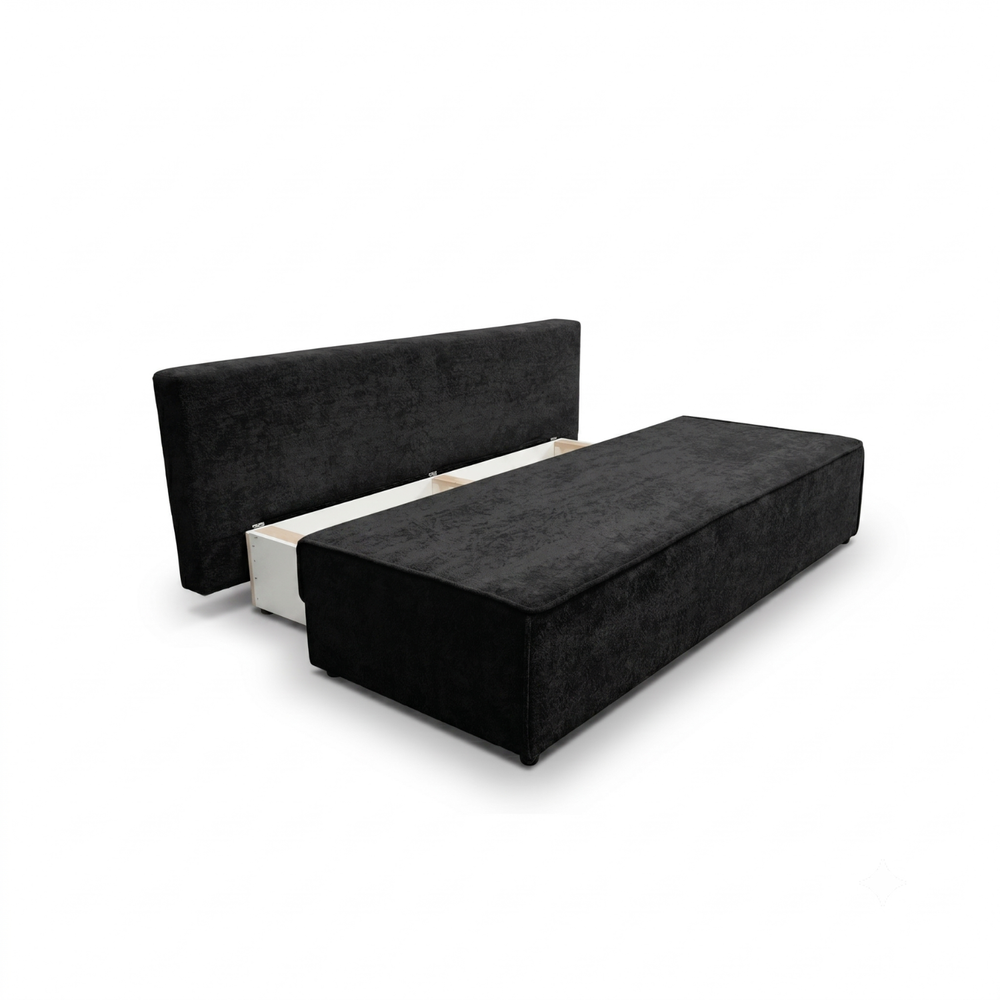 Sofa-lova FORANO – MONTE 99 · Juoda – atverta patalynės dėžė #spalva_monte 99 · juoda