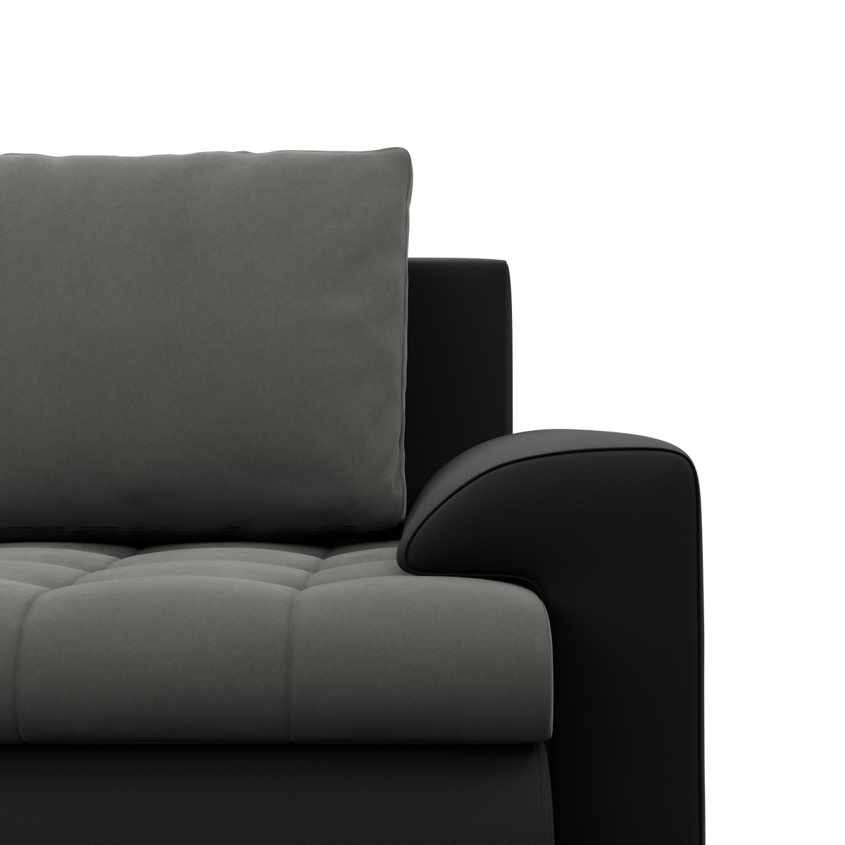 Sofa FORESTA – TRINITY 15 + REAL 11 · Tamsiai pilka + Juoda – apmušalų ir konstrukcijos detalė #spalva_trinity 15 + real 11 · tamsiai pilka + juoda