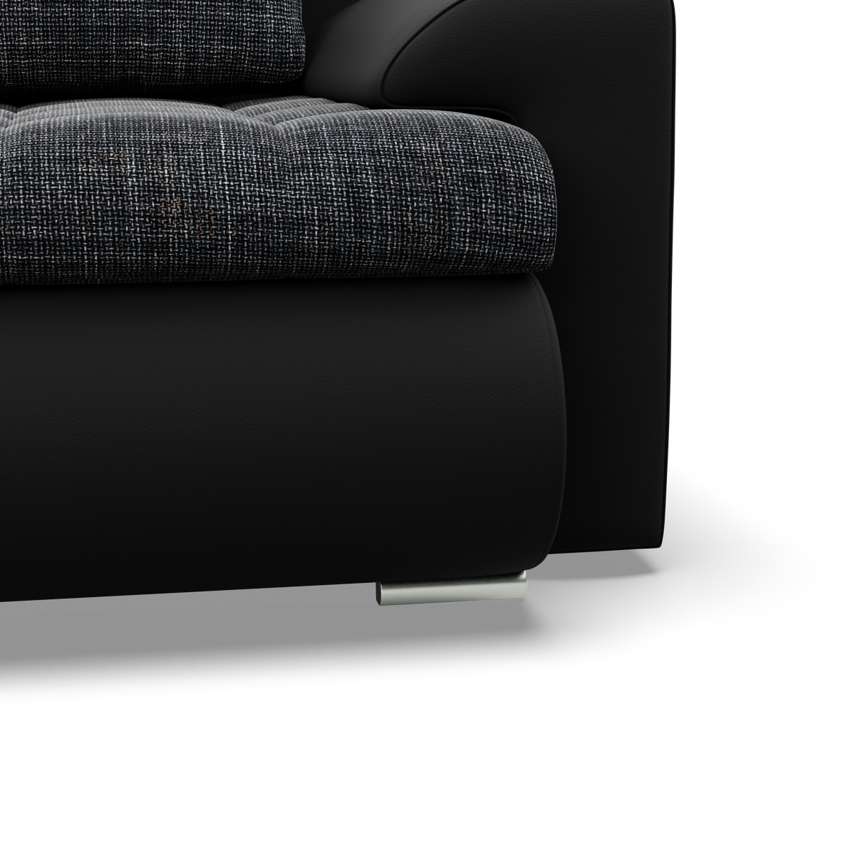 Sofa FORESTA – LAWA 17 + REAL 11 · Pelenų pilka + Juoda – apmušalų ir konstrukcijos detalė #spalva_lawa 17 + real 11 · pelenų pilka + juoda