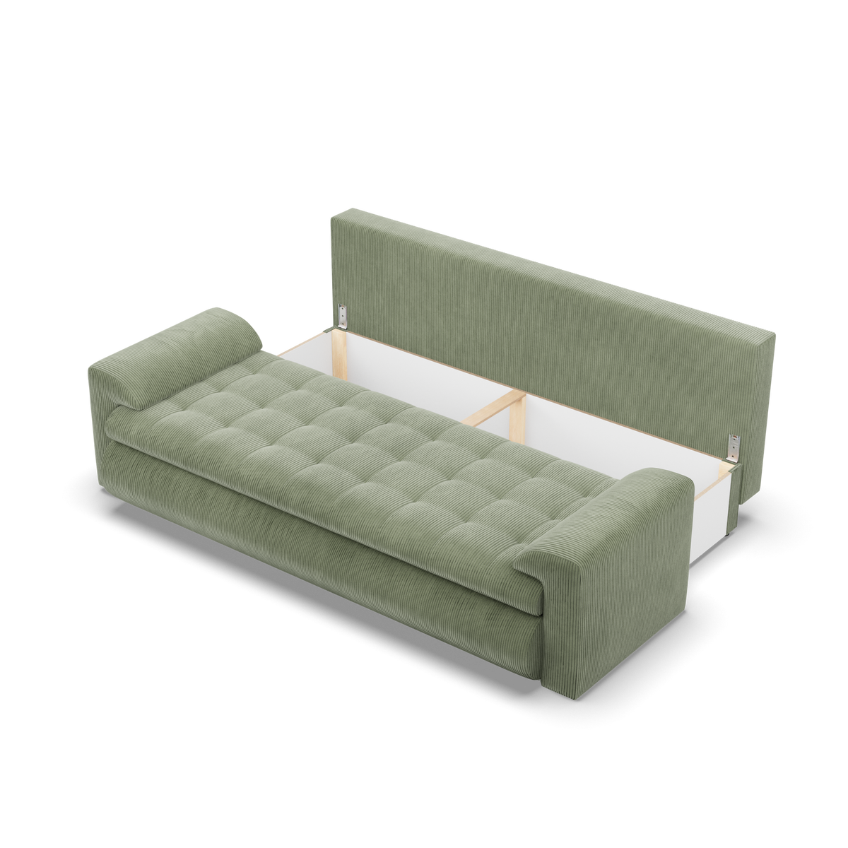 Sofa FORESTA – POSO 047 · Šviesiai žalia – atverta patalynės dėžė #spalva_poso 047 · šviesiai žalia