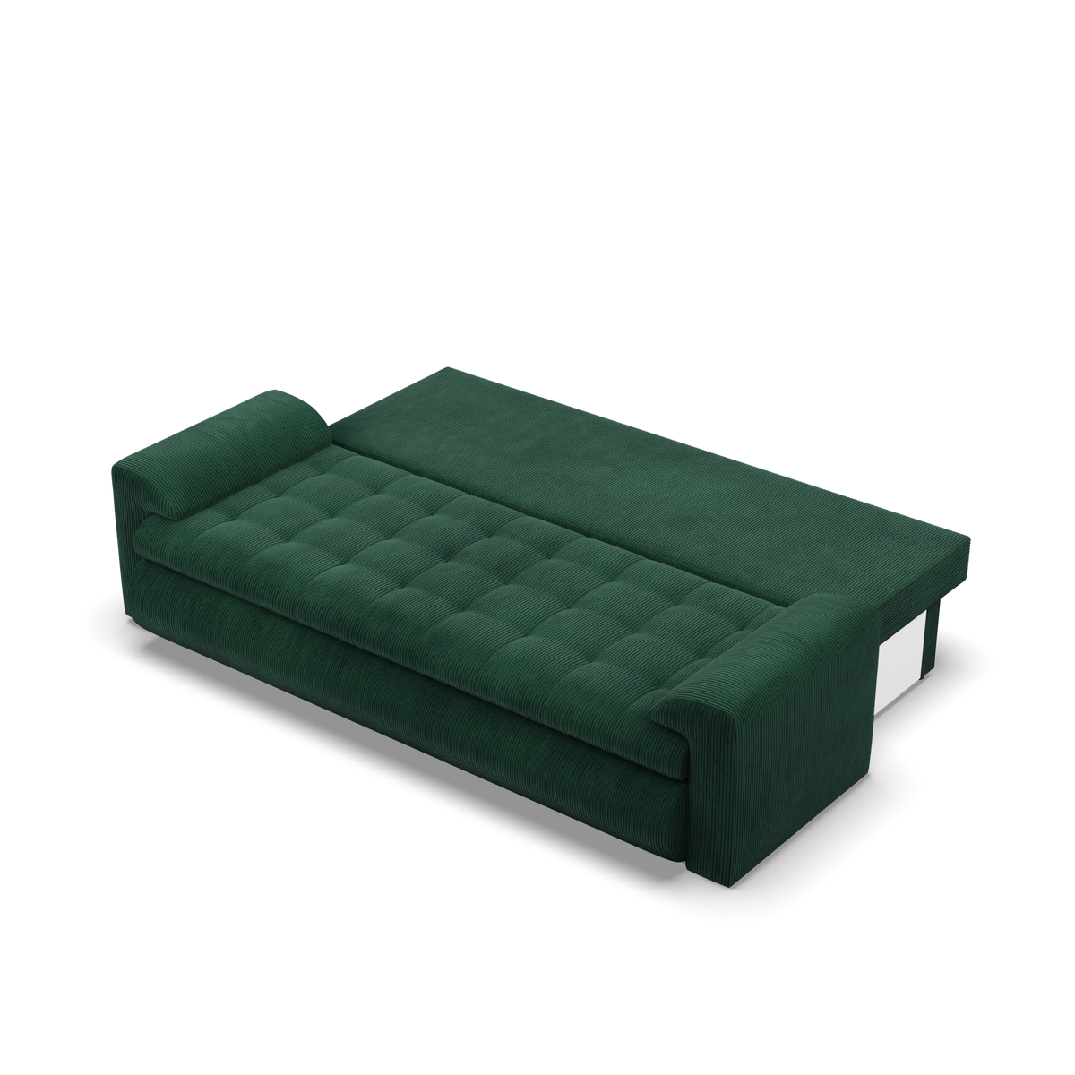 Sofa FORESTA – POSO 014 · Butelio žalia – išskleista miegamoji dalis #spalva_poso 014 · butelio žalia