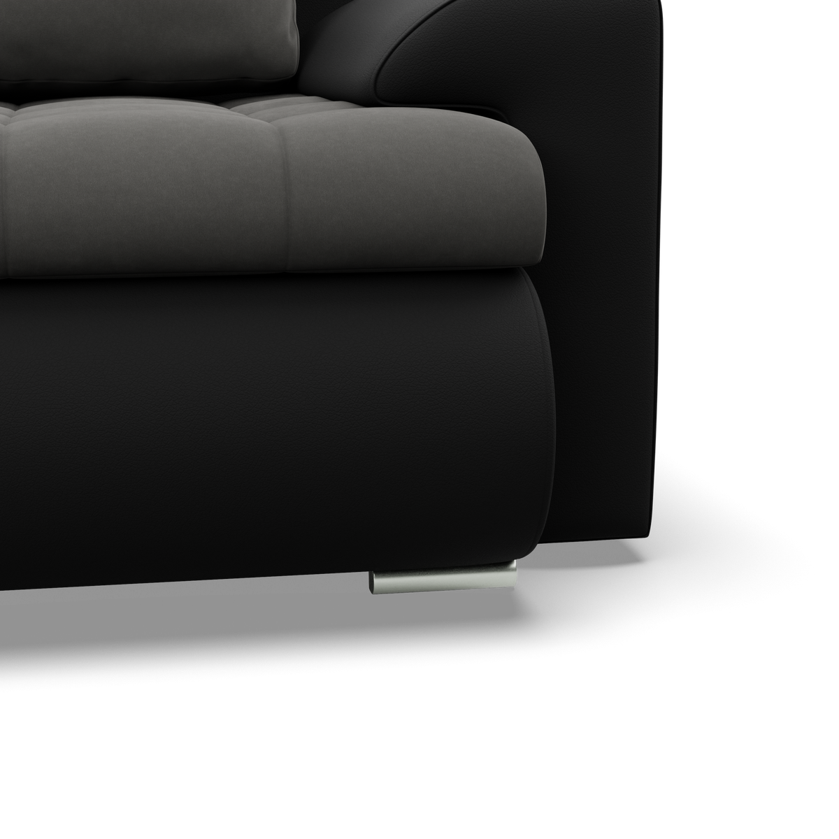 Sofa FORESTA – TRINITY 15 + REAL 11 · Tamsiai pilka + Juoda – apmušalų ir konstrukcijos detalė #spalva_trinity 15 + real 11 · tamsiai pilka + juoda