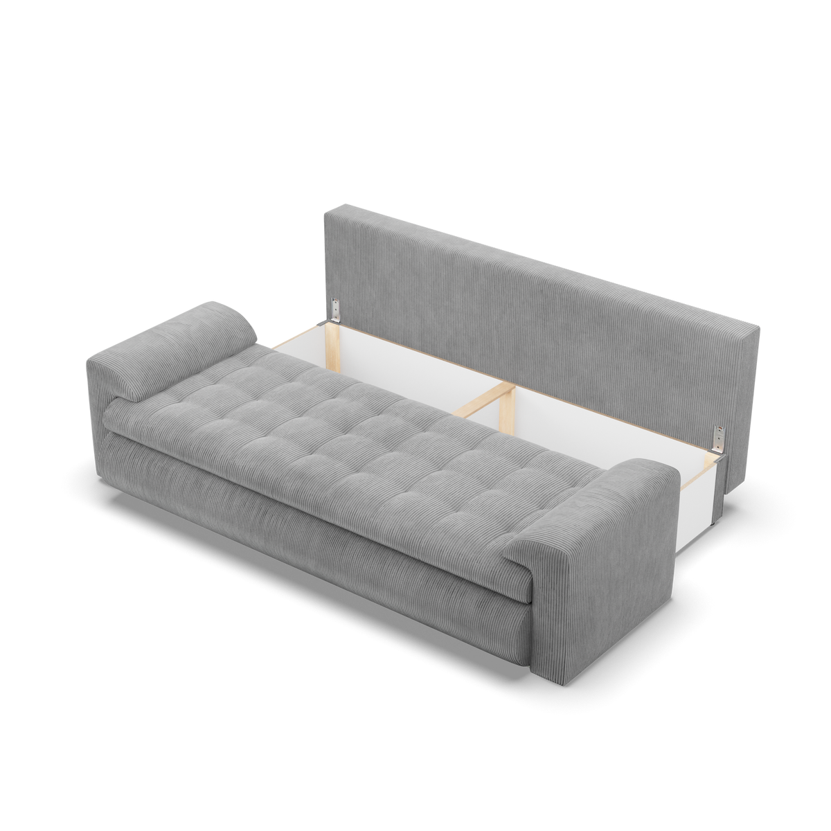 Sofa FORESTA – POSO 055 · Pilka – atverta patalynės dėžė #spalva_poso 055 · pilka