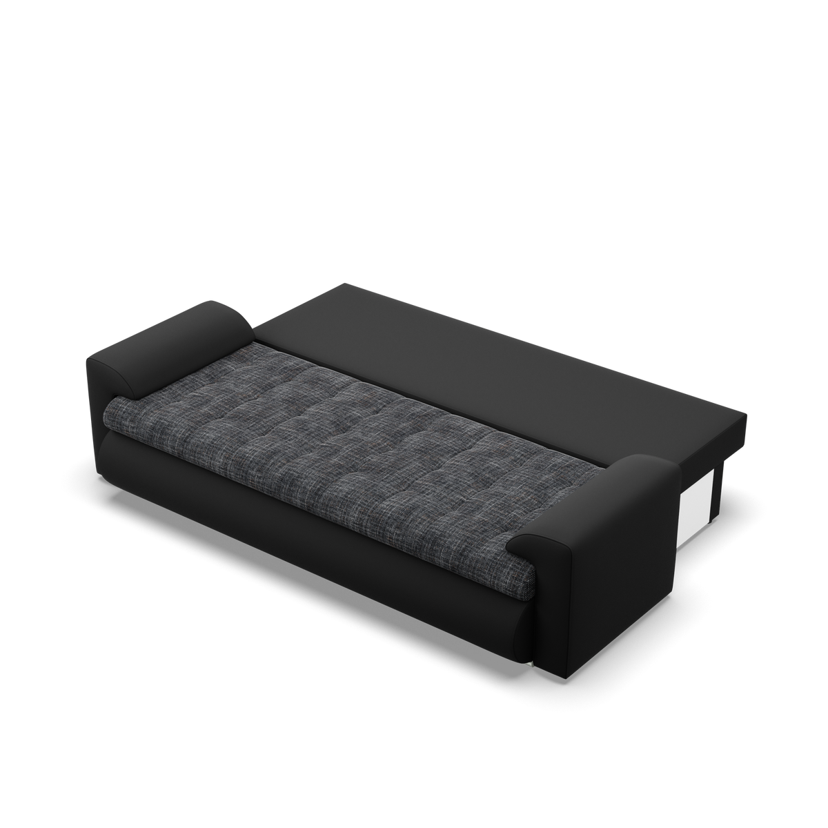 Sofa FORESTA – LAWA 17 + REAL 11 · Pelenų pilka + Juoda – išskleista miegamoji dalis #spalva_lawa 17 + real 11 · pelenų pilka + juoda