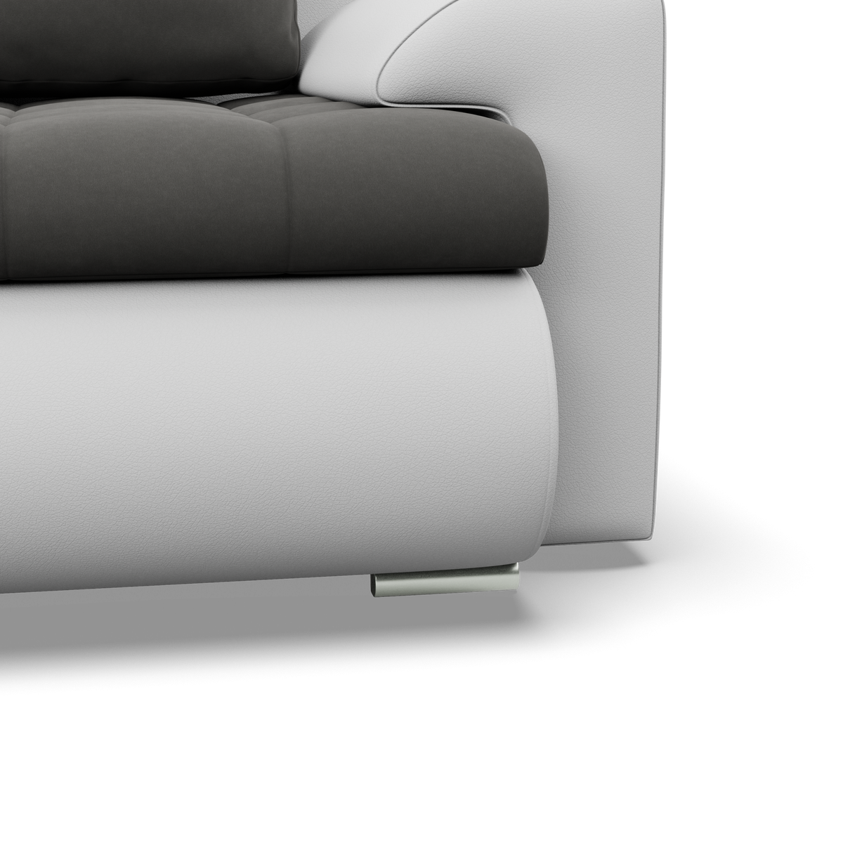 Sofa FORESTA – TRINITY 15 + REAL 17 · Tamsiai pilka + Balta – apmušalų ir konstrukcijos detalė #spalva_trinity 15 + real 17 · tamsiai pilka + balta