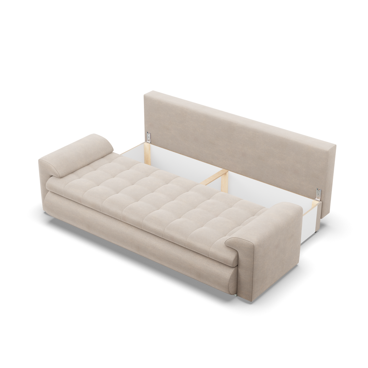 Sofa FORESTA – PAROS 02 · Smėlio – atverta patalynės dėžė #spalva_paros 02 · smėlio