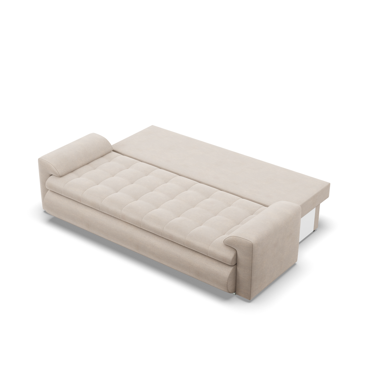 Sofa FORESTA – PAROS 02 · Smėlio – išskleista miegamoji dalis #spalva_paros 02 · smėlio
