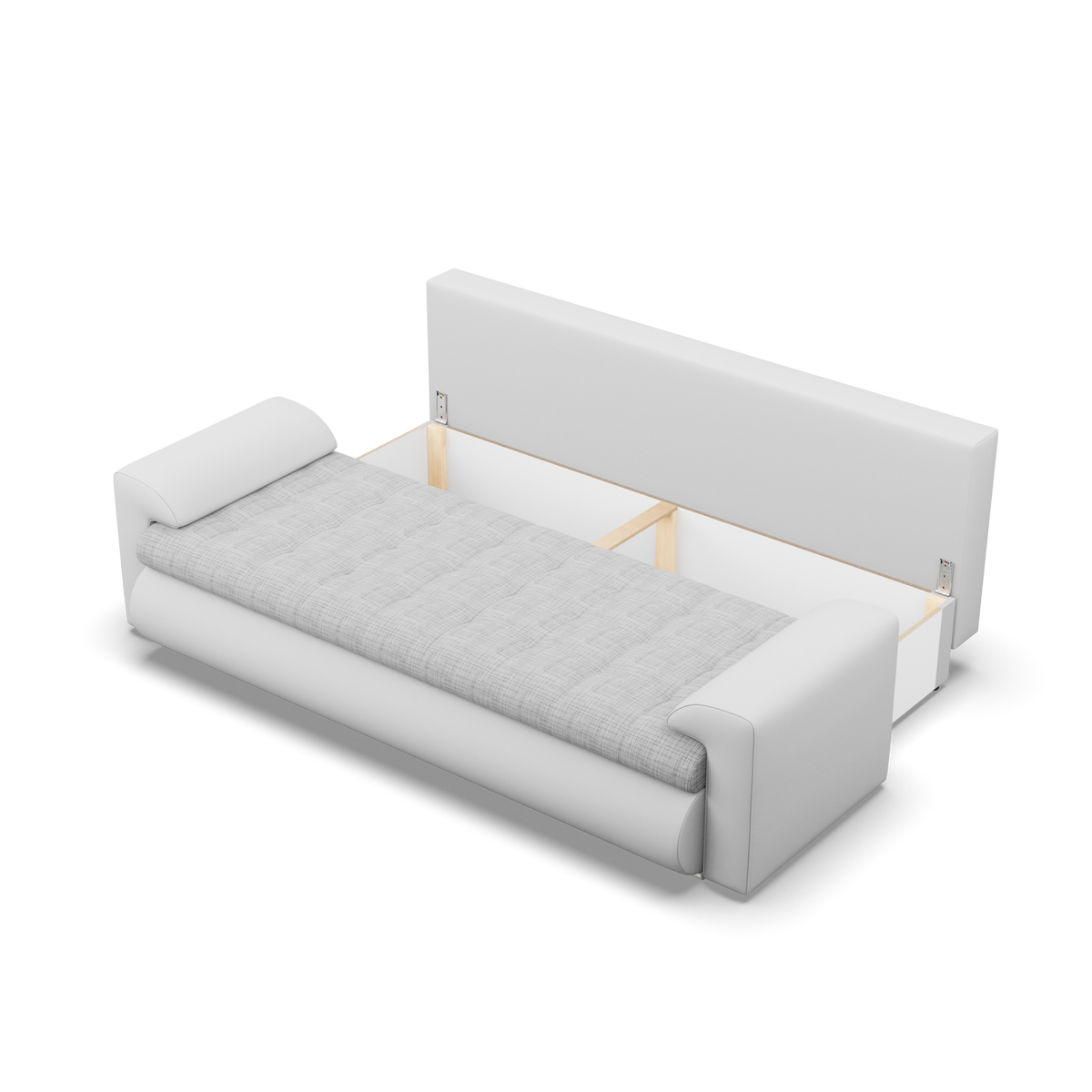 Sofa FORESTA – LAWA 09 + REAL 17 · Pilka + Balta – atverta patalynės dėžė #spalva_lawa 09 + real 17 · pilka + balta