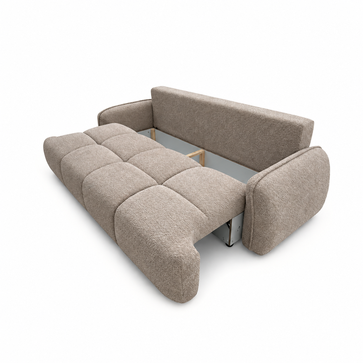 Sofa-lova LOBINO – CORAL 50 · Tamsiai smėlio – atverta patalynės dėžė #spalva_coral 50 · tamsiai smėlio