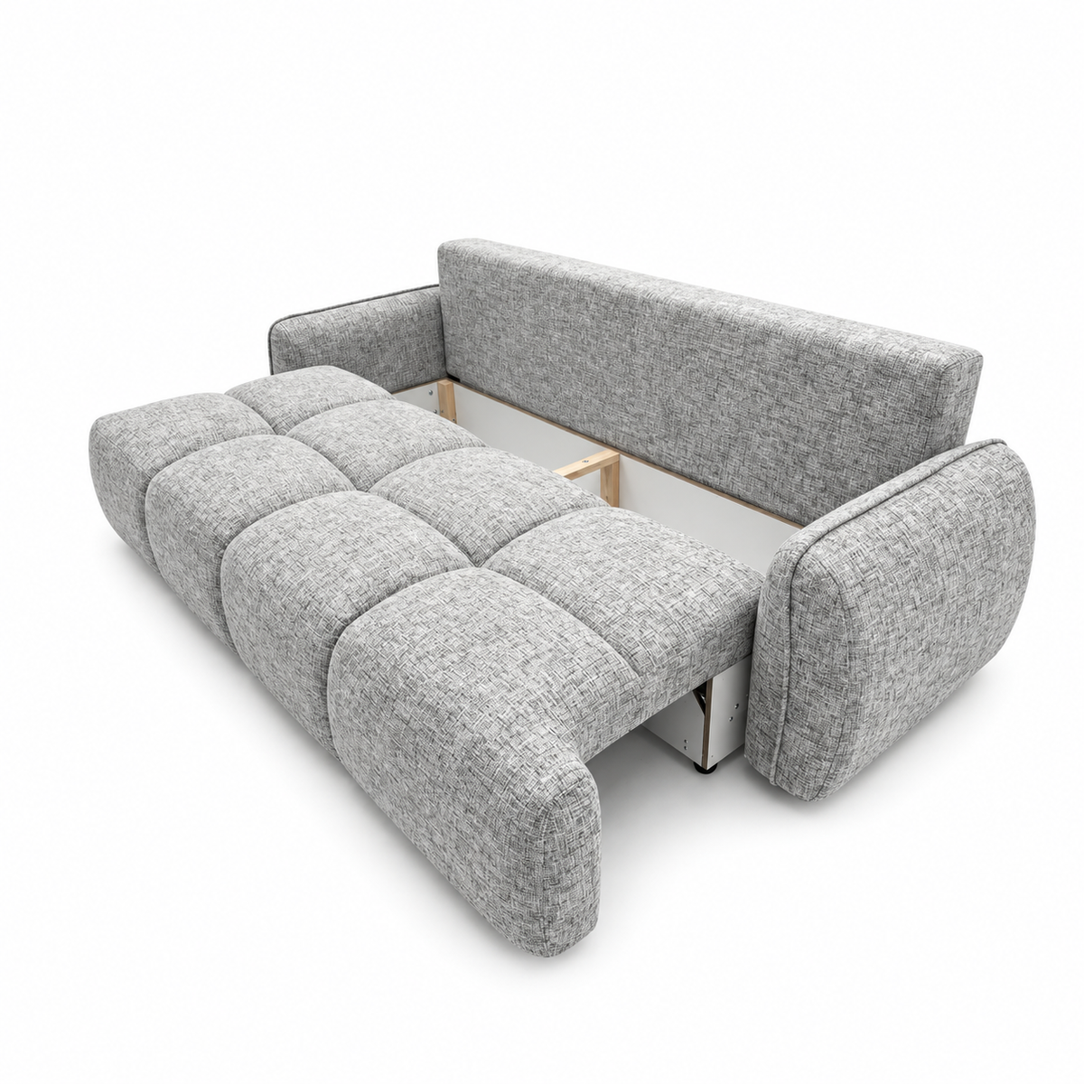 Sofa-lova LOBINO – BELLA 65 · Šviesiai pilka – atverta patalynės dėžė #spalva_bella 65 · šviesiai pilka