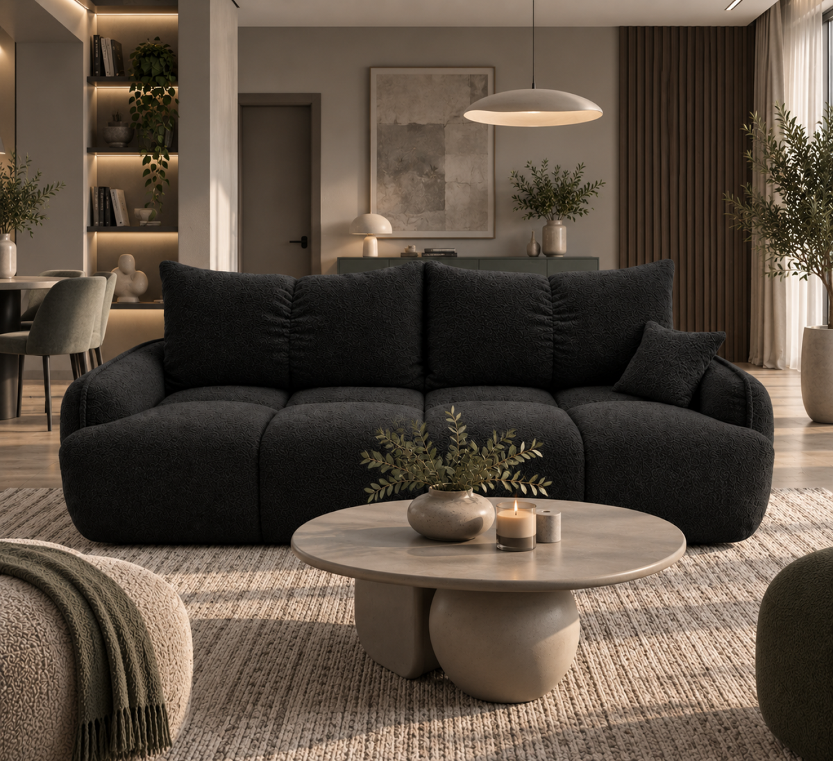 Sofa-lova LOBINO – CORAL 60 · Juoda – sofa interjere #spalva_coral 60 · juoda