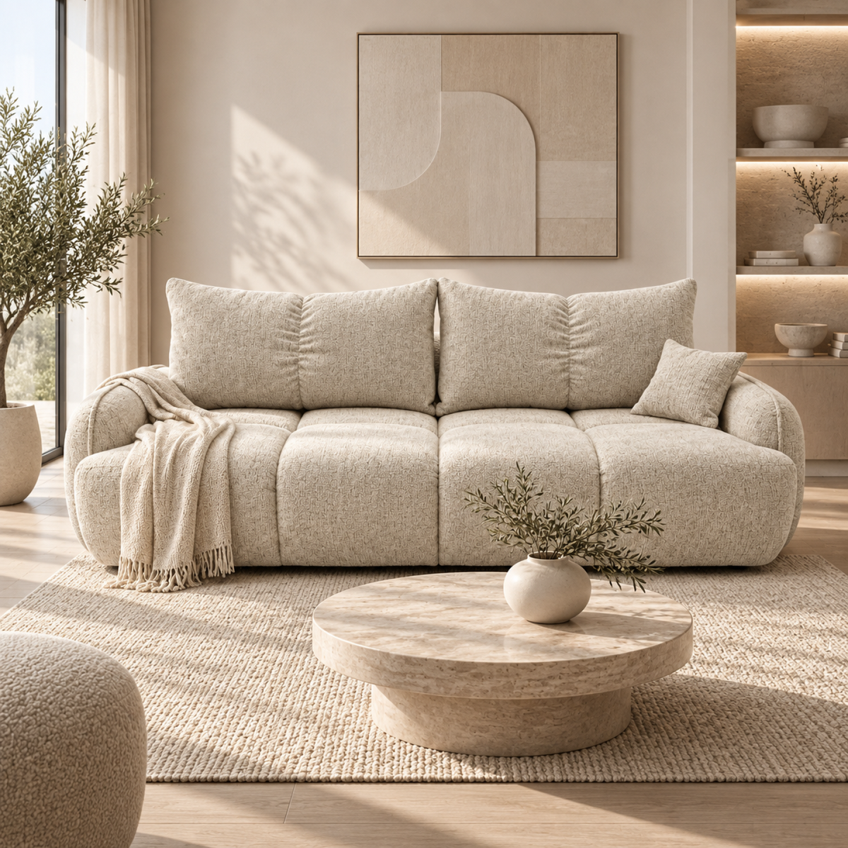 Sofa-lova LOBINO – BELLA 05 · Smėlio – sofa interjere #spalva_bella 05 · smėlio