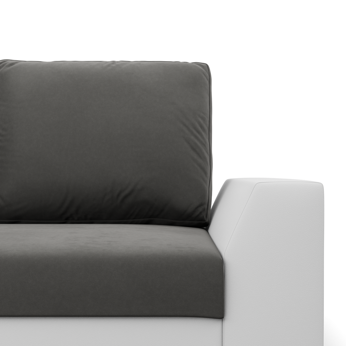 Sofa-lova LUGO – TRINITY 15 + REAL 17 · Tamsiai pilka + Balta – apmušalų ir konstrukcijos detalė #spalva_trinity 15 + real 17 · tamsiai pilka + balta