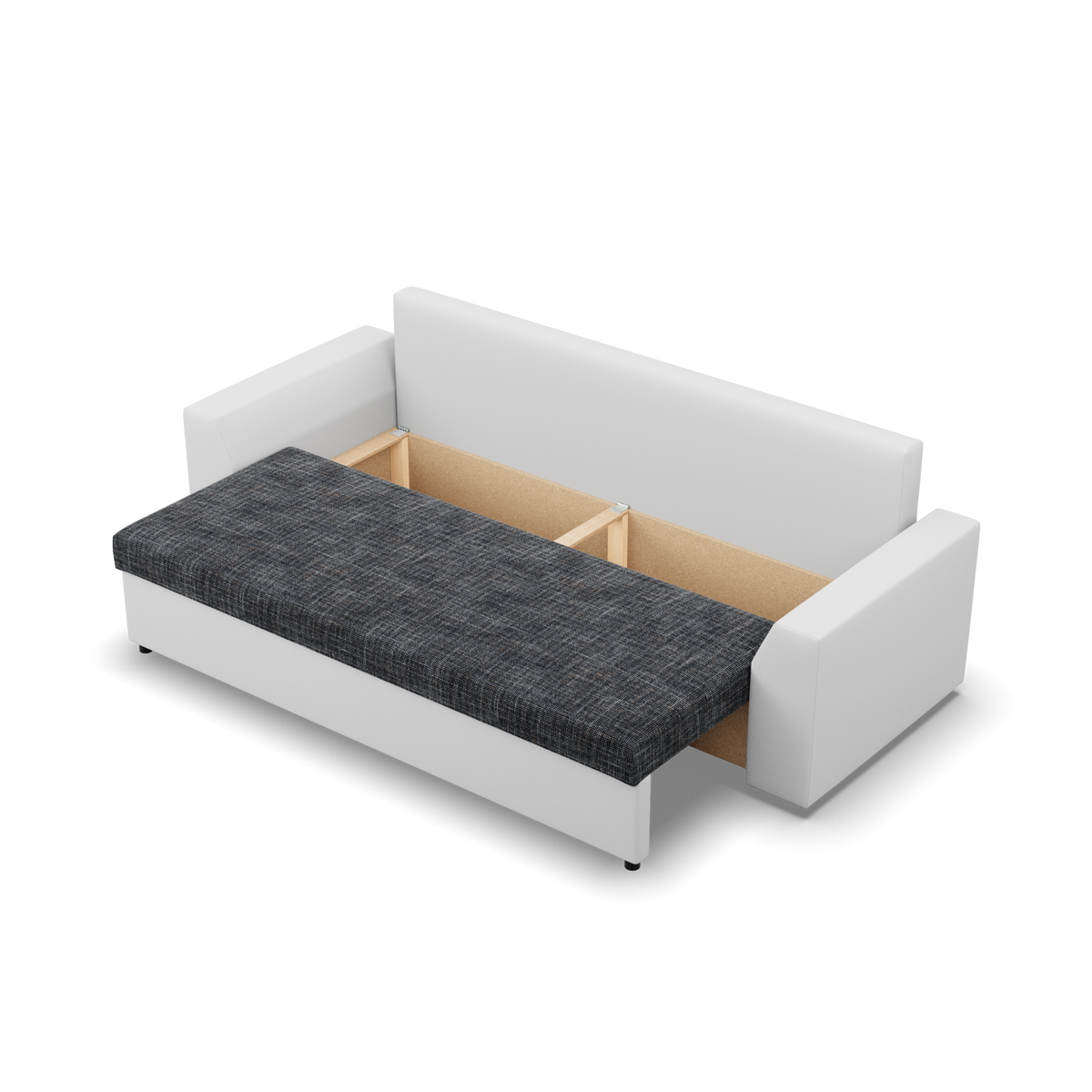 Sofa-lova LUGO – LAWA 17 + REAL 17 · Pelenų pilka + Balta – atverta patalynės dėžė #spalva_lawa 17 + real 17 · pelenų pilka + balta