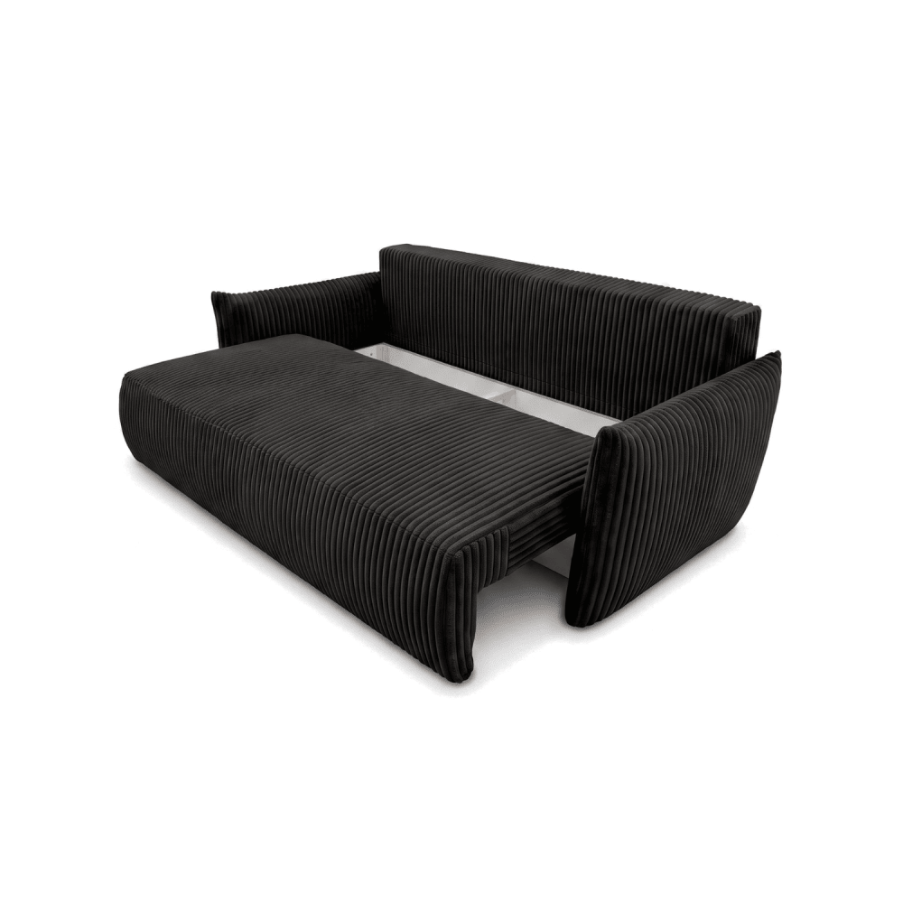 Sofa lova MELO – TILIA 100 · Juoda – atverta patalynės dėžė #spalva_tilia 100 · juoda
