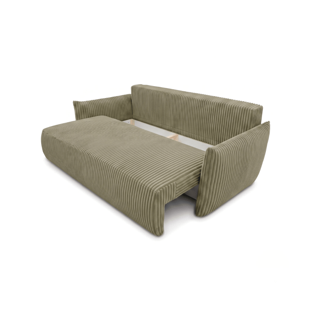 Sofa lova MELO – TILIA 37 · Žalia – atverta patalynės dėžė #spalva_tilia 37 · žalia