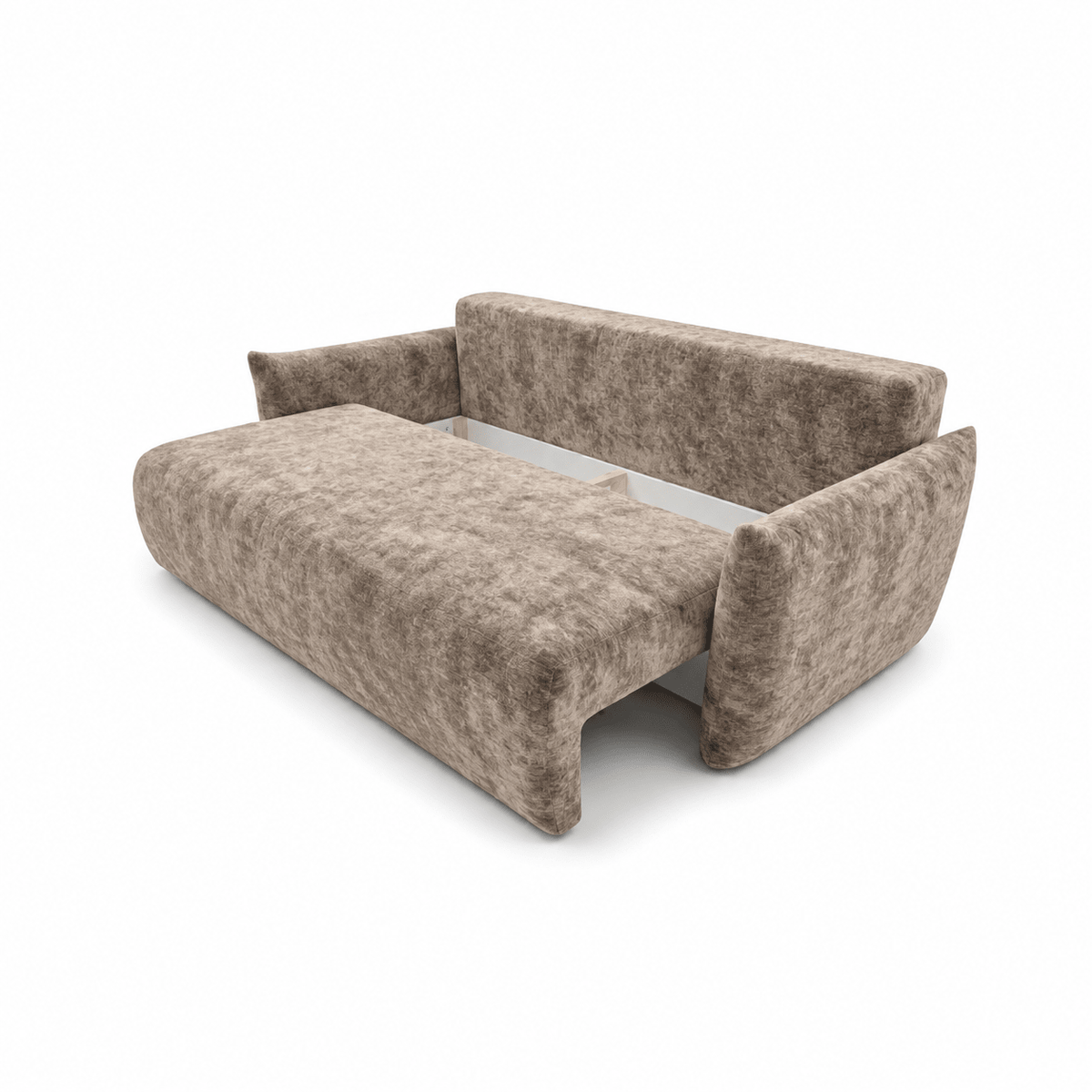 Sofa lova MELO – LUMO 45 · Tamsiai smėlio – atverta patalynės dėžė #spalva_lumo 45 · tamsiai smėlio