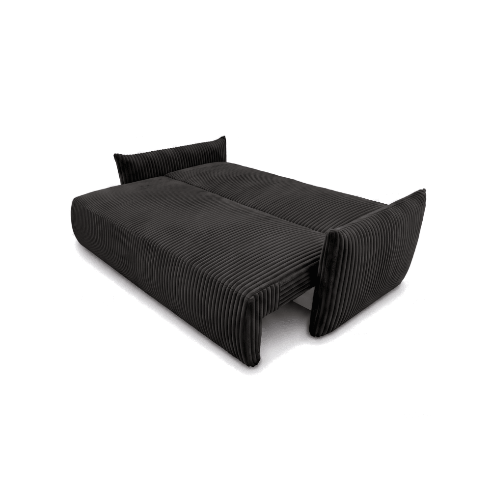 Sofa lova MELO – TILIA 100 · Juoda – išskleista miegamoji dalis #spalva_tilia 100 · juoda