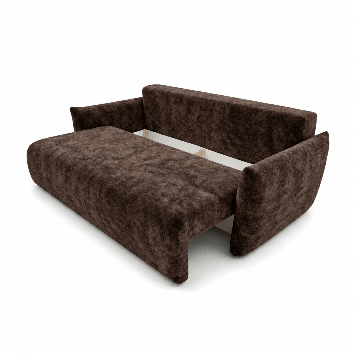 Sofa lova MELO – LUMO 40 · Ruda – atverta patalynės dėžė #spalva_lumo 40 · ruda