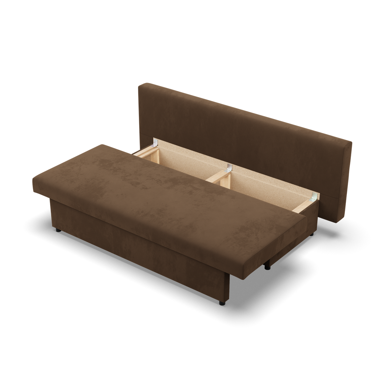 Sofa-lova NOLA – MIKRO 20 · Ruda – atverta patalynės dėžė #spalva_mikro 20 · ruda