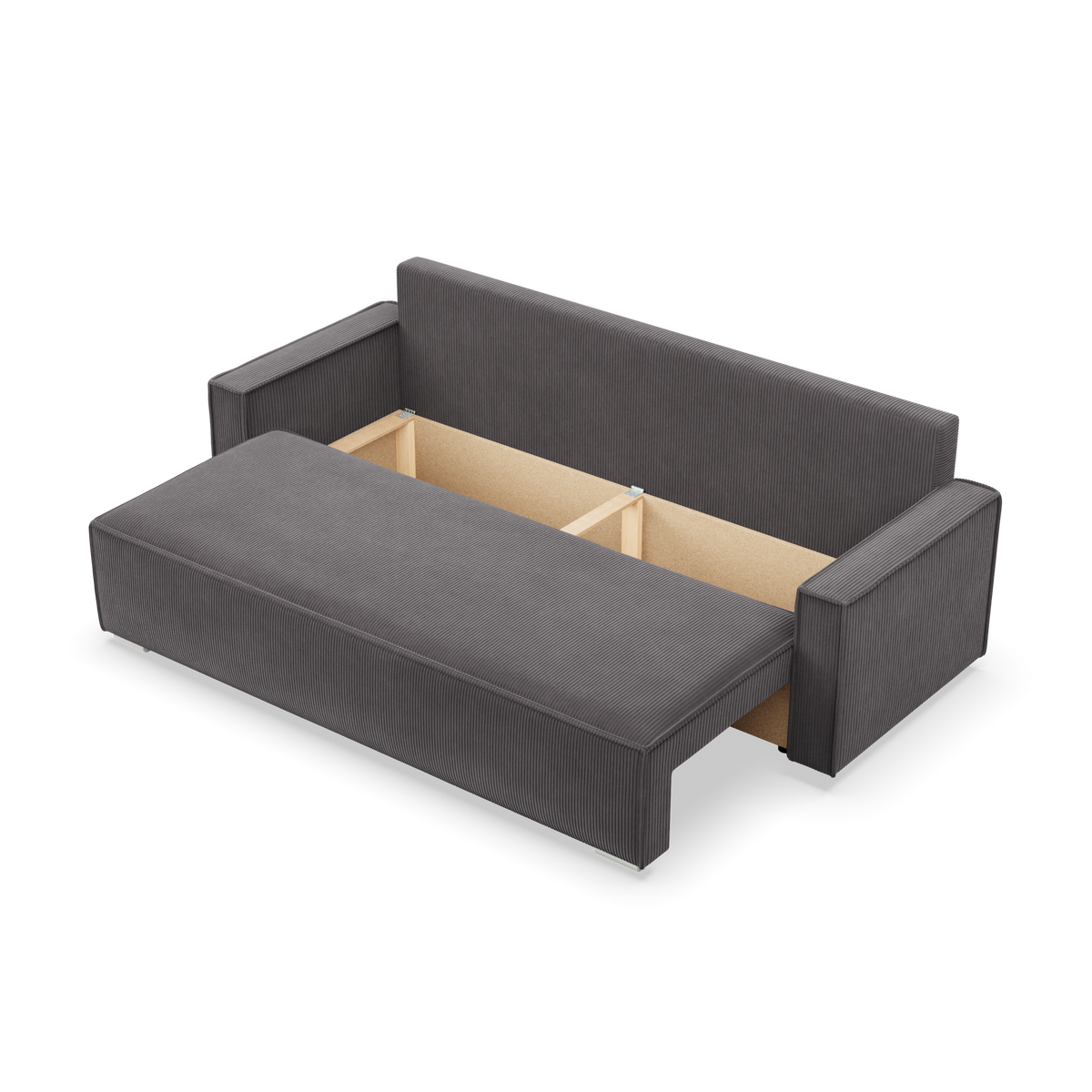 Sofa-lova NOTO – POSO 022 · Tamsiai pilka – atverta patalynės dėžė #spalva_poso 022 · tamsiai pilka