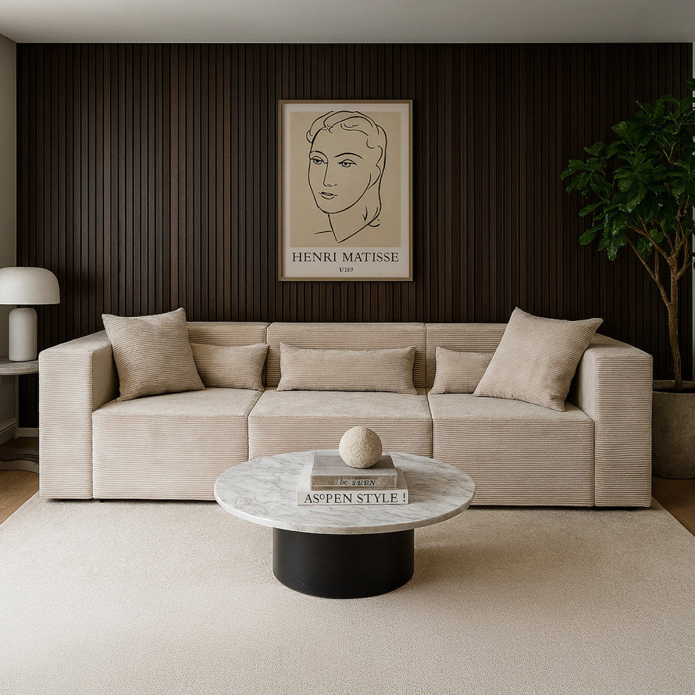 Modulinė sofa NOVA, 284 cm – POSO 100 · Smėlio – sofa interjere #spalva_poso 100 · smėlio