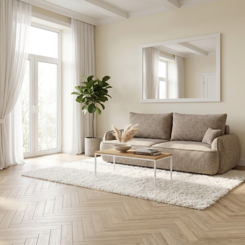 Sofa-lova OVELLA – ROBIN 8 · Tamsiai smėlio – sofa interjere #spalva_robin 8 · tamsiai smėlio