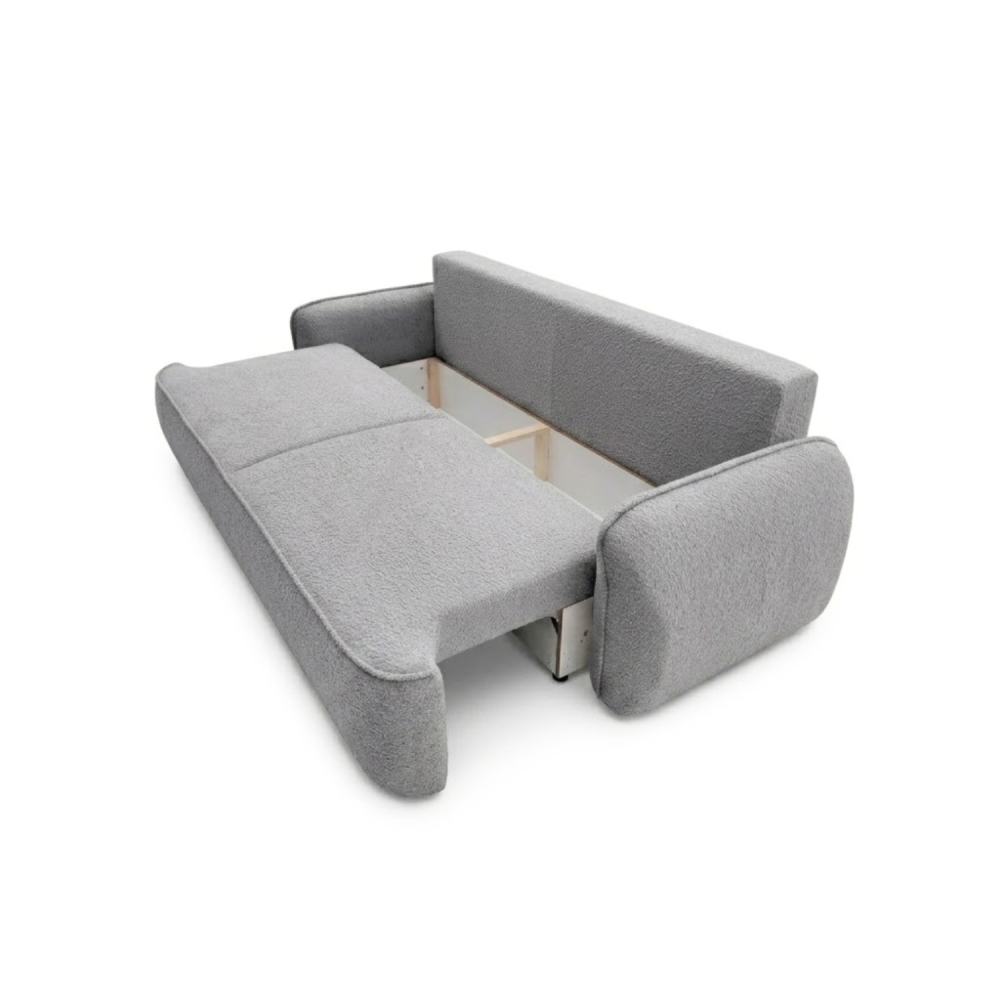 Sofa-lova OVELLA – CORAL 75 · Šviesiai pilka – atverta patalynės dėžė #spalva_coral 75 · šviesiai pilka