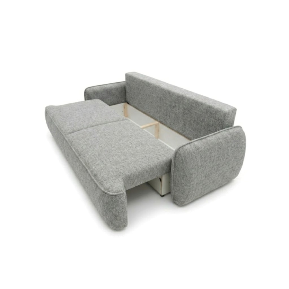 Sofa-lova OVELLA – ROBIN 4 · Šviesiai pilka – atverta patalynės dėžė #spalva_robin 4 · šviesiai pilka