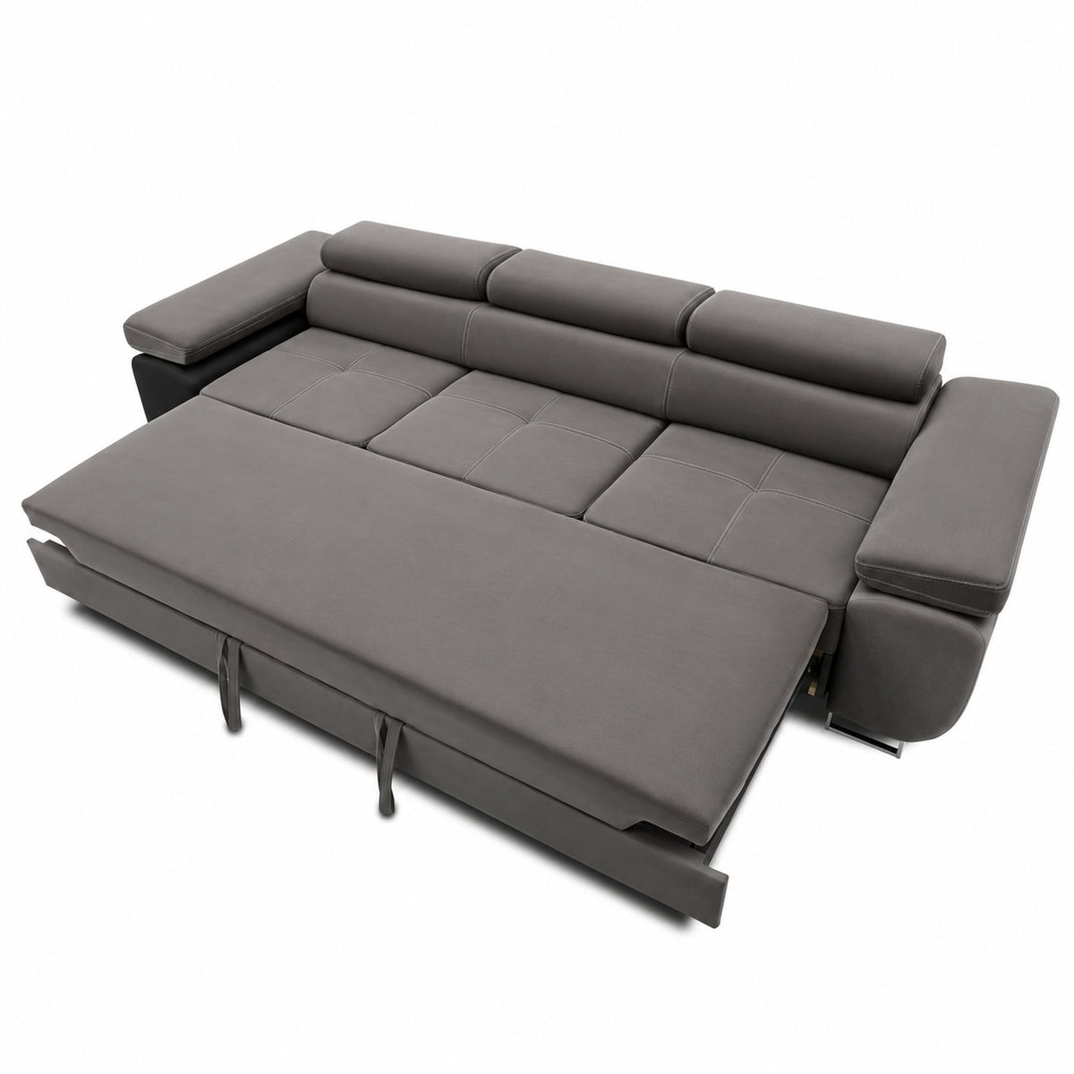Sofa-lova RIGATTO, 280 cm – KRONOS 15 · Šviesiai pilka – išskleista miegamoji dalis #spalva_kronos 15 · šviesiai pilka