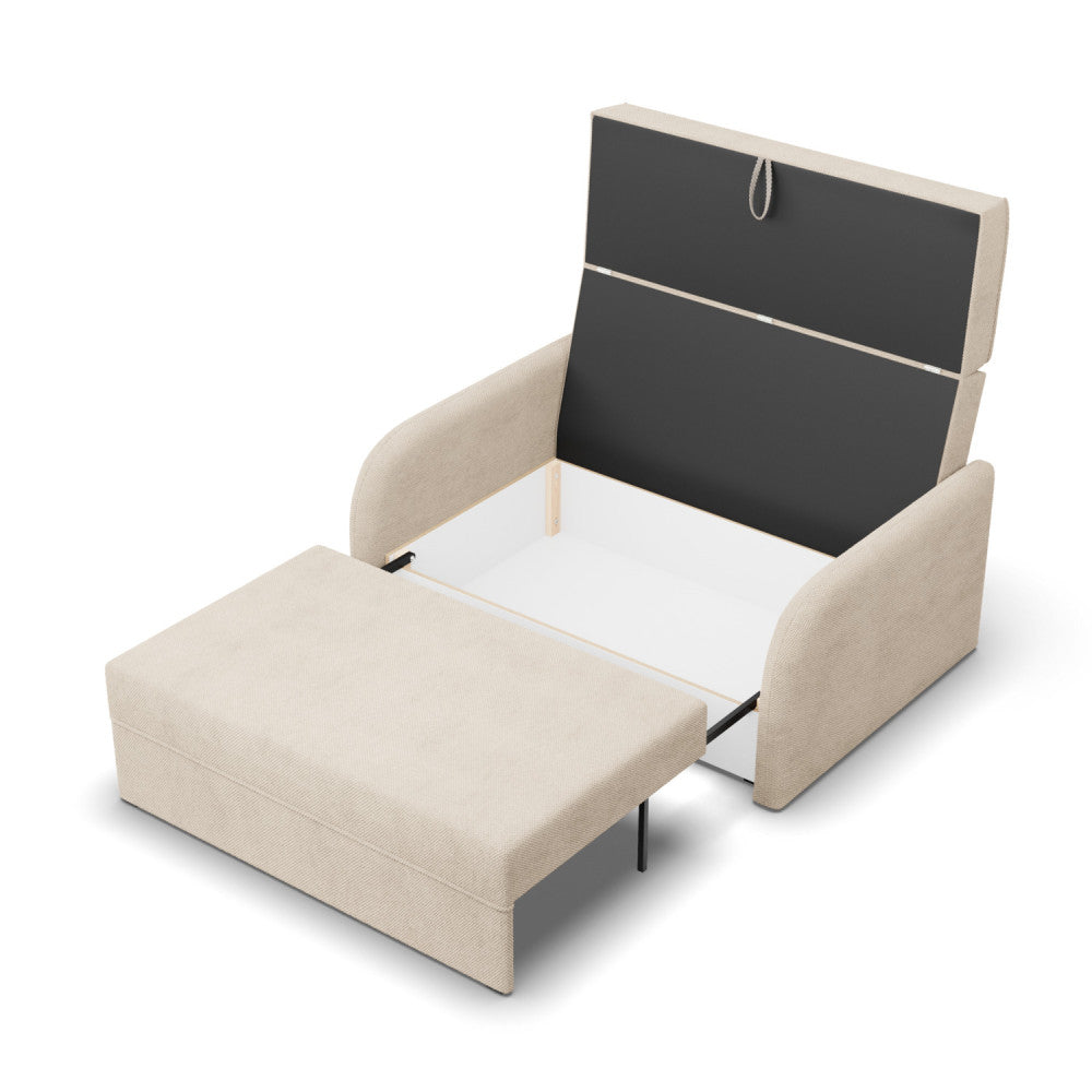 Sofa-lova SOMO – ONEGA 14 · Smėlio – atverta patalynės dėžė #spalva_onega 14 · smėlio