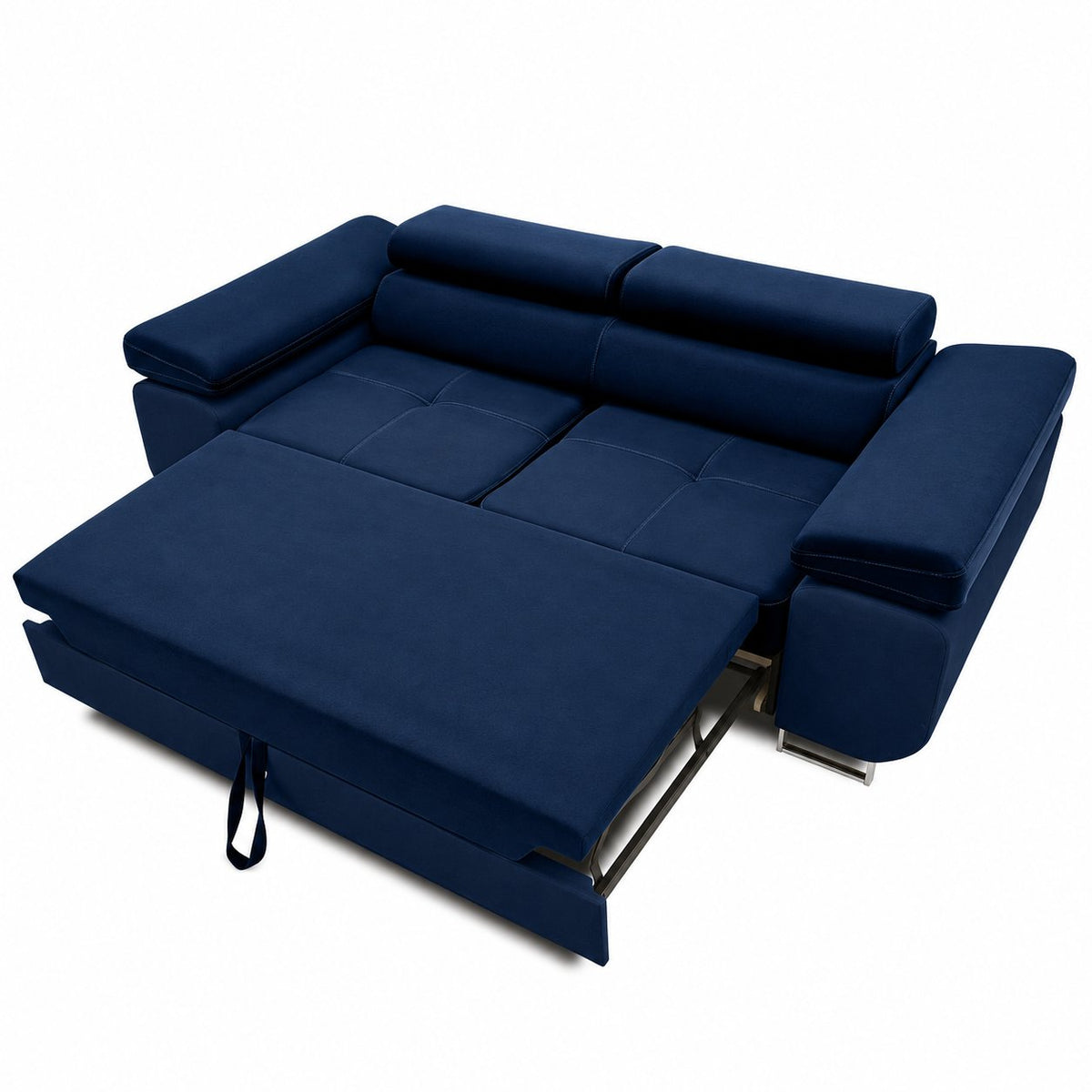 Sofa RIGATTO, 209 cm – KRONOS 09 · Tamsiai mėlyna – išskleista miegamoji dalis #spalva_kronos 09 · tamsiai mėlyna