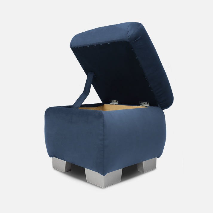 stilingas melynos spalvos pufikas skirtas prie minksto kampo