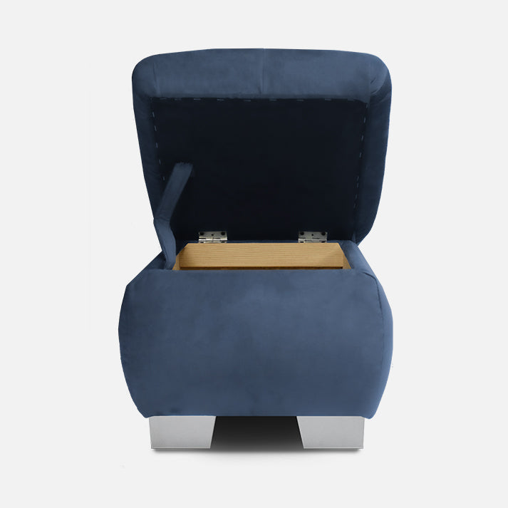 stilingas melynos spalvos pufikas skirtas prie minksto kampo