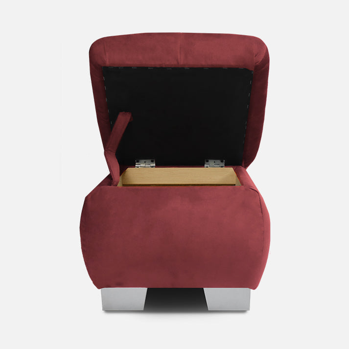 stilingas raudonos spalvos pufikas skirtas prie minkstu kampu aksesuaru