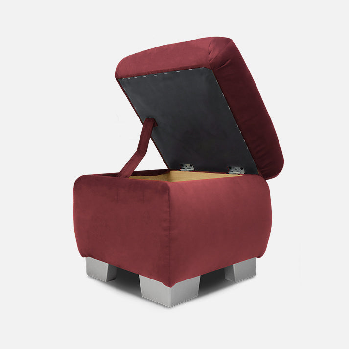 stilingas raudonos spalvos pufikas skirtas prie minkstu kampu aksesuaru